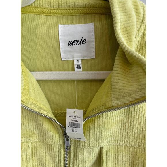 NWT Aerie Corduroy Zip Up Bomber Jacket Neon Green Size XL - Picture 2 of 5